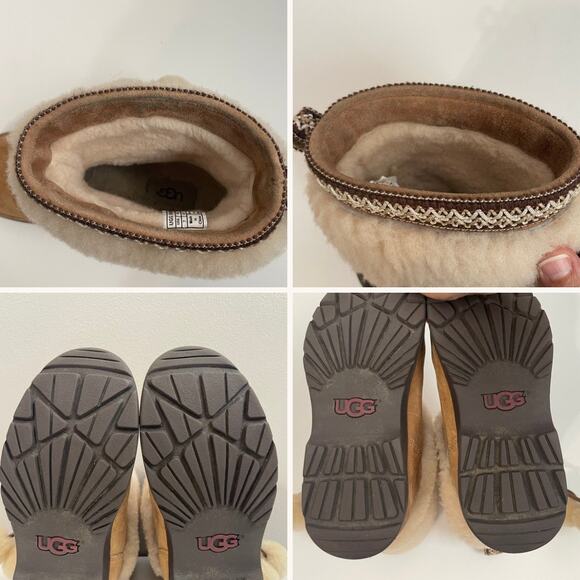 UGG Women's Brie Chestnut Fur Cuff Shearling Pom Pom Winter Boots Size 7 - Picture 13 of 13